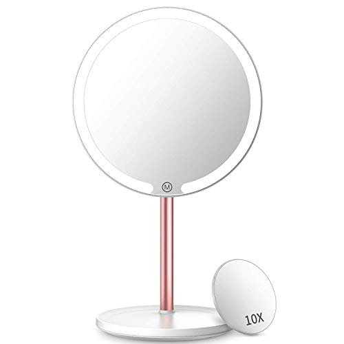 WEECOC Miroir de Maquillage éclairé LED Miroir Miroir de courtoisie avec lumières écran Tactile 3 Couleurs Dimmable Rechargeable beauté Table Miroir (Blanc) Cover