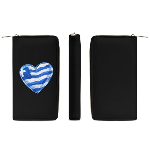 Greece Heart Art Flag Wristlet Wallets for Men Women Leather Purse Clutch Cute Card Holder3