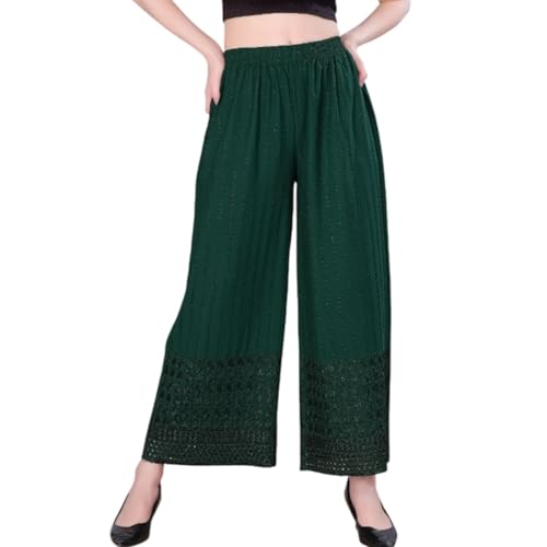 Image of VIVIKA Chikankari Palazzo Pants for Women |Rayon Wide Leg Ethnic Palazo with Embroidery | Comfortable Elastic Waist Women's Palazzo for Casual, Festive & Office Wear