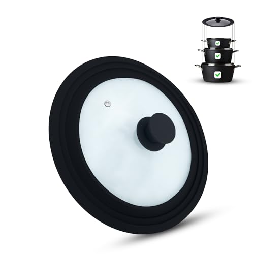 M.S.N Coperchio universale in vetro, pentole e padelle 20/22/24 cm, con valvola di scarico e bordo in silicone.