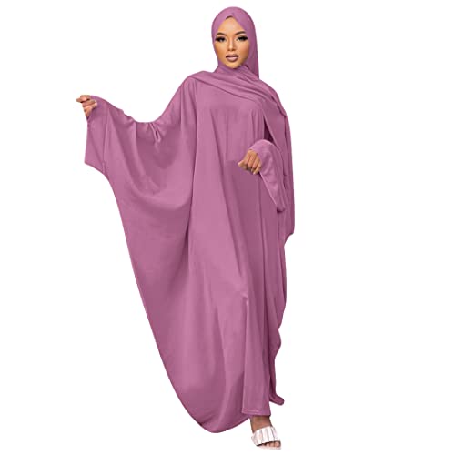 Abaya Dubaï khimar violet, kaftan robe musulmane grande taille et vêtement de prière arabe