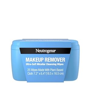 Neutrogena Makeup Remover Wipes, Daily Ultra-Soft Micellar Cleansing Wipes Gently Re-move Oil & Makeup with No Heavy Residue, formulated without alcohol & Made with Plant-Based Cloth, 25 Ct with Case