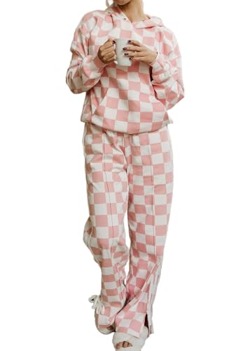 Apvirdy 2 Piece Sets Outfits for Women Casual Loose Checkered