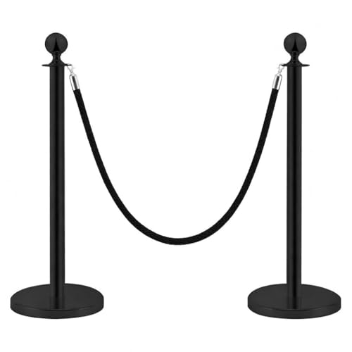 Poteaux de séparation noirs de 90 cm avec corde de 1.5m pour contrôle de foule