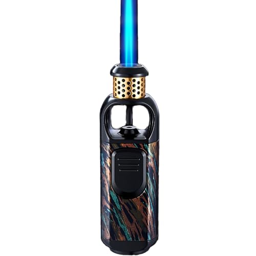 Encendedor portátil metálico a butano, llama azul, negro
