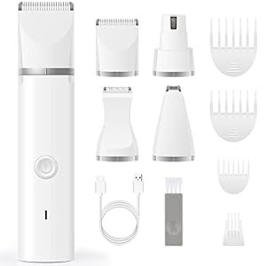Veeconn Dog Clipper Dog Grooming Kit with 4 Cutter Head and 4 Guide Combs Dog Nail Grinder Dog Nail Trimmers Electric Quiet USB Rechargeable Trimming Dogs Hair Around Paws Eyes Ears Face Rump