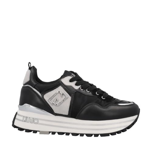 Liu Jo Maxi Wonder 01, Sneaker da Donna Platform in Pelle e Nylon (Nero, Sistema Taglie Calzature EU, Adulto, Numero, Media, 39)