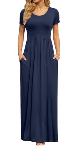 Image of DB MOON Womens 2026 Summer Maxi Dresses Casual Short Sleeve Empire Waist Spring Long Dress with Pockets