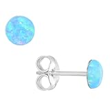 Sterling Silver Fire/White/Blue Opal Handmade Stud Earrings 3mm, 4mm, 5mm