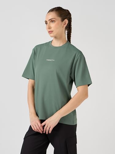 Image of TECHNOSPORT Women's Printed Boxy Fit Round Neck T-Shirt COTFLEX Half Sleeve Slip On Polyester for Gym Yoga Workout UPF50+ Anti Odour