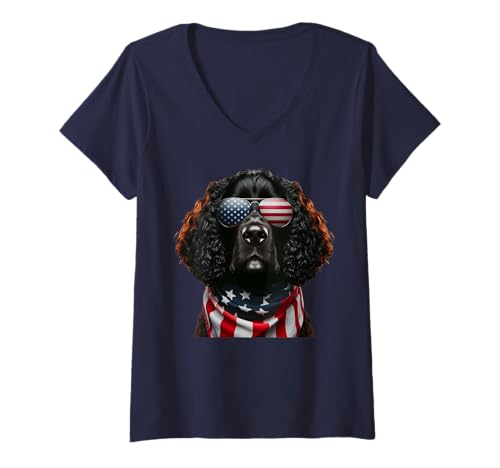Mujer American Water Spaniel Dog 4 de julio Día de la Independencia de EE. UU Camiseta Cuello V