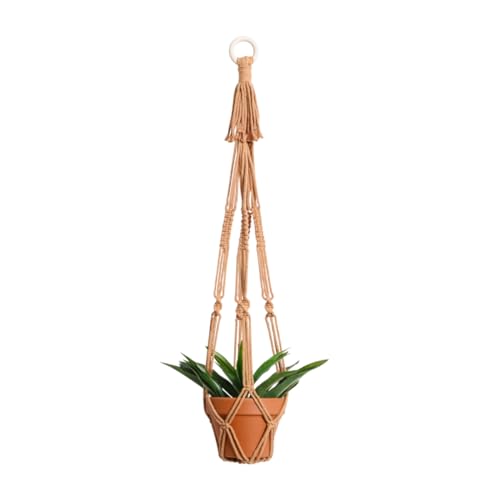 Artilady Plant Hanger Indoor Macrame Hanging Planters for Plants Holder Boho Brown Basket No Tassels Farmhouse Rustic Window Wall Decor (Brown Planter-1pcs)