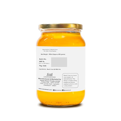 Image of Namakwali A2 Badri Cow Ghee 500ml | Traditional Vedic Bilona Method | Curd-Churned & Cultured | Grassfed, Pure, Natural & Danedar | Lactose-Free, Gluten-Free | 100% Natural & Lab-Tested | Certified Traditional Gaye ka Ghee