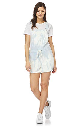 WallFlower Women's Juniors InstaChill Knit Denim Shortalls in Baby Blue Tie Dye, Medium