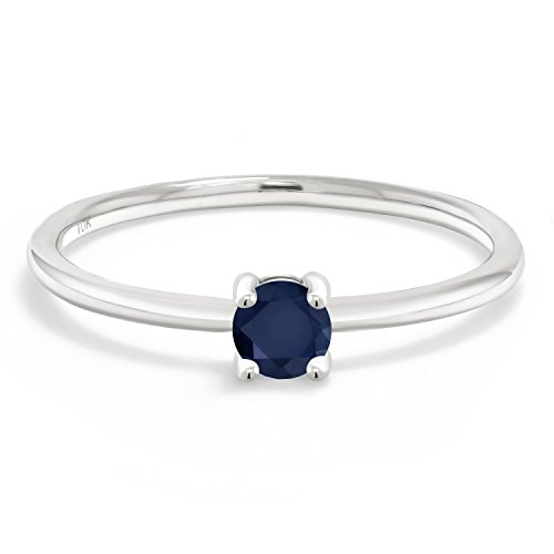 Gem Stone King 10K White Gold Blue Sapphire Solitaire Engagement Ring For Women (0.22 Cttw, Round 3.5MM, Gemstone September Birthstone, Available in Size 5,6,7,8,9)2