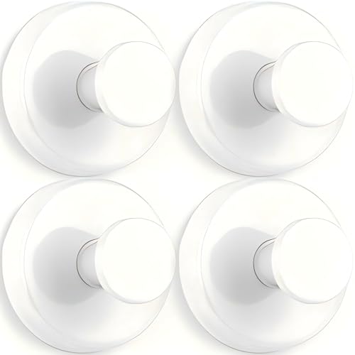 4 Pack Suction Cup Hooks for Shower, Bathroom, Kitchen, Glass Door, Mirror, Tile – Loofah, Hanging Towels, Coat, Bath Robe Hook Holder for Hanging Up to 15 Lbs – Waterproof & Rustproof, Matte White