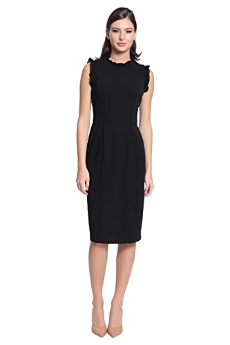 Maggy London Womens Dresses Ruffle Neck and Armhole Sheath, Black, 16 US
