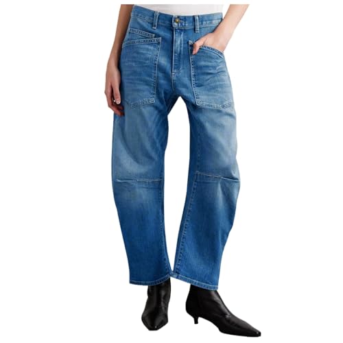 Pantalones Vaqueros Mujer Rectos,Pantalon Vaquero Jeans Mujer Retro Deconstrucción con Bolsillos Curvados De Cintura Alta para Moda Única