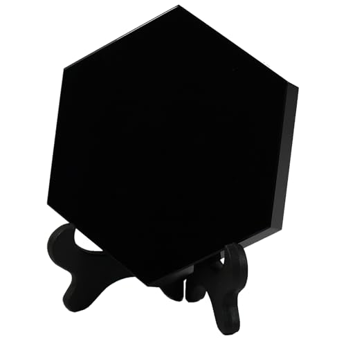 UGZDEA Espejo de obsidiana Negra, hexágono Obsidiana Negra - Herramientas de adivinación, Decorativas para la meditación con Soporte (6cm)