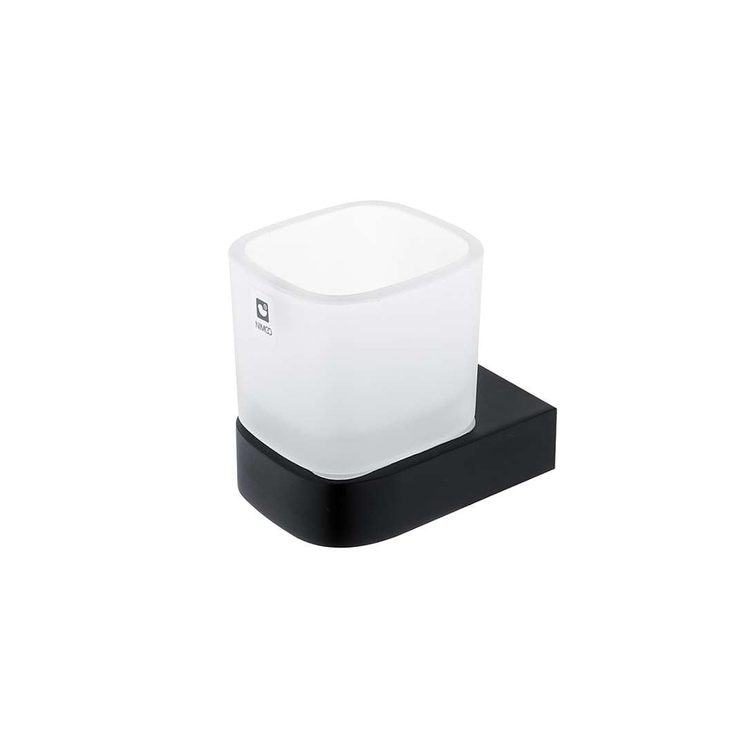 Nimco Nikau - Vaso para cepillos de Dientes con Soporte, Cristal Mate/Negro Mate NKC 30058C-90