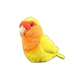 Wyvix Peluche Lutino réaliste – Perroquet jaune doux de 15 cm avec visage couleur pêche et boucle suspension