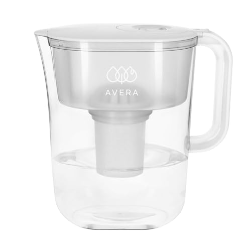 AVERA Jarra Dispensadora de agua con filtro de carbón activado con 4 etapas de filtrado,Capacidad de 3.5 Litros o hasta 10 vasos de agua, Ideal para guardar en refrigerador, Agua...