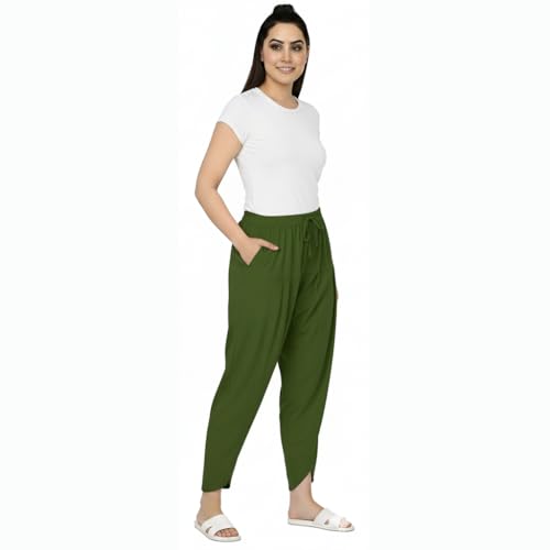 Image of Loose Fit Rayon Dhoti Tulip Pants for Women Patiala Salwar Bottom Wear Harem Pants, Waist Free Size (28 Inch to 42 Inch)