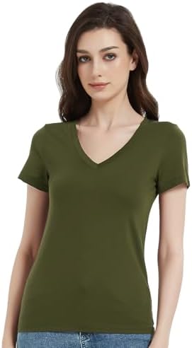 Women's 100% Merino Wool V Neck T-Shirts, Anti-Odor Athletic Casual Base Layer Tops for Running Hiking Gym