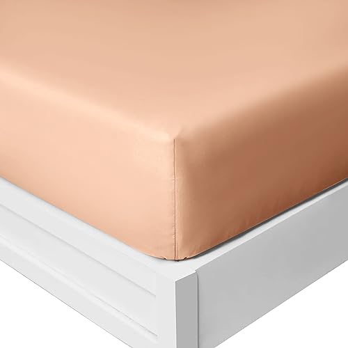 Yorkshire Bedding King Size Fitted Sheets 25 Cm Deep Peach Bed Sheet with Elastic Corners Soft Brushed Microfiber Fabric Breathable Shrinkage & Fade-Resistant Bedsheets