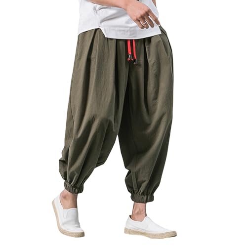 Harem Pants Men Drop Crotch Cotton Linen Pants 2025 Summer Causal Cinch Bottom Lounge Pants Elastic Waist Pants4