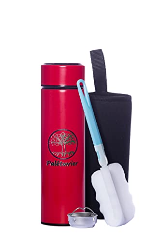 Bouteille Isotherme en Acier Inoxydable 500ML, Tasse Pour Eau Chaude Avec Indicateur de Température Ecran LED, Bouteille Intelligente Tasse d'étanchéité (rouge)