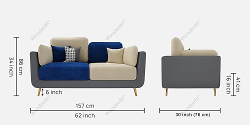 Image of Black Wood Modern Montez Luxurious Velvet 2 Seater Sofa for Bedroom, Living Room, Dining Room, Drawing Room, Home Office in Bug Resistant Wood (Blue & Beige, 2 Seater)