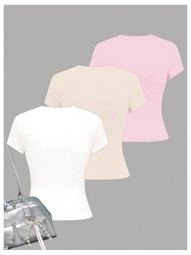 Girl's 3 Packs Graphic Tees Vacation Hibiscus Top Crewneck Short Sleeve Cute Summer T Shirt2