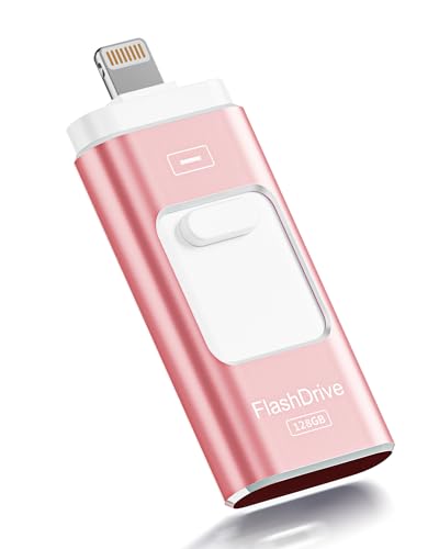 ROSPE Cle USB iPhone, Clé USB C 128 Go Apple MFI Certifié, 3 en 1 Cle USB pour iPhone/iPad/Type C/Android/PC, Stockage Externe Haute Vitesse Clef Transfert Photos, Vidéos, Films(Rose clair)
