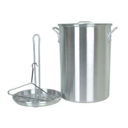 FSE ALSKTP012 Turkey Fry Pot, 26 Quart Capacity, with Base Strainer/Rack, Poultry Hanger, and lid, Aluminum, Mirror-Finish