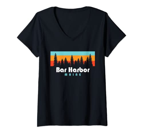 Mujer Bar Harbor Maine - Árboles Bar Harbor Camiseta Cuello V