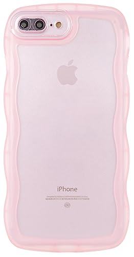 Image of Compatible with iPhone 7 Plus /8 Plus Case 5.5 inch, Cute Kawaii Curly Wave Frame Shape Soft Silicone Shockproof Protective Phone Cover for Women Girls, Clear /Pink