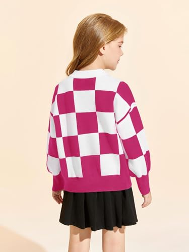 Image of Girls Sweaters Kids Fashion Plaid Mock Neck Pullover Sweater Tops 5-14 Years
