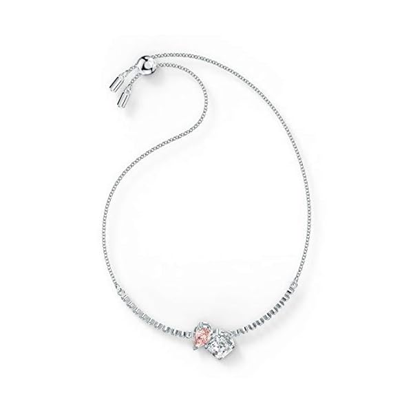 SWAROVSKI-Womens-Attract-Soul-Jewelry-Collection-Pink-Crystals-Clear-Crystals Swarovski Attract Soul Bangle Bracelet with Square Cut Clear Crystal on a Rhodium Plated Setting with Matching Chain