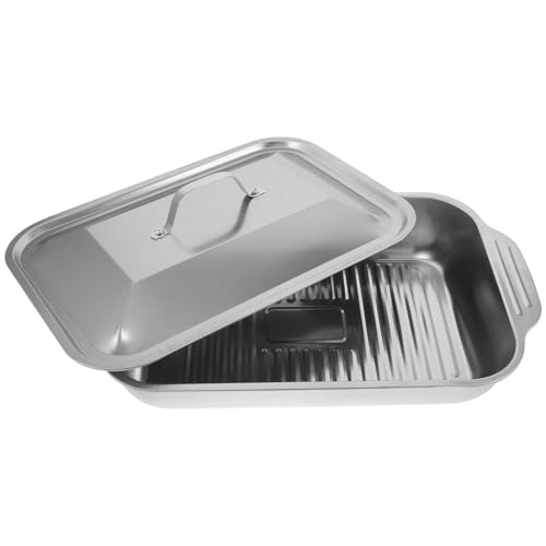 CHICAMPERA Rustidera de Acero Inoxidable Rectangular para Asar Carne y Pollo, Estructura Profunda y Diseño, Multiuso y Fácil de Limpiar para Horno y Parrilla