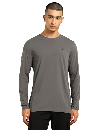 Image of TECHNOSPORT Men's Slim Fit Full Sleeve Crew Neck T-Shirt, COTFLEX Quick Dry Moisture Wicking Stretchable Sports Gym and Casual Wear