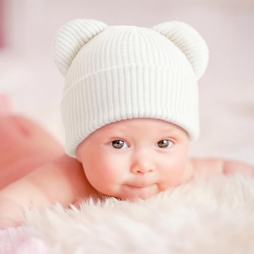 Baby Beanies Toddler Winter Hats with Bear Ears Soft Infant Knit Hat Warm Skull Cap for Baby Boys Girls 0-24 Months3