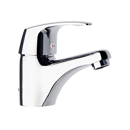 Ramon Soler 204432 Vulcano. Grifo monomando de lavabo con sistema S2 de ahorro de agua del 50%, limitador de temperatura, tempostop y cromado, Diamond Finish Cover