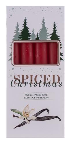 Bougies de table DONAU HOME, parfum épicé de Noël, paraffine, 20 x 170 mm, lot de 4, vanille, rouge, bougies piliers décoratives en cire. Idéales pour la décoration.