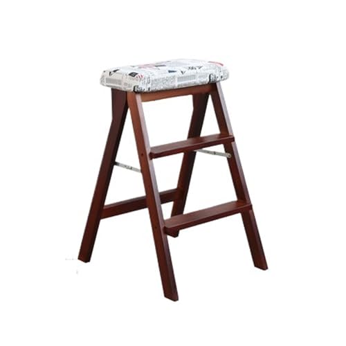 ZGYOZMNG Escalera de Mano de Madera Maciza, Taburete portátil, Silla Tipo Escalera, Banco Alto Plegable, Adecuado para Uso en Cocina, baño y Oficina (Verde Matcha) (Bandera de arroz)