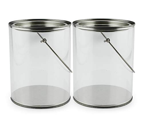 Quart Size Clear Plastic Paint Cans (2-Pack); Decorative Faux “Paint Pails” w/Handle