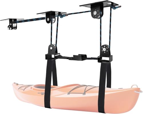 Hikeen Kajak-Deckenlift Mit Haken Und Flaschenzug: Kajak Deckenhalterung Tragkraft 68KG für Kajak und Kanu Lagerung, Kajak Zubehör Geeignet für Kajak Aufbewahrung, Dachbox Lift und Fahrrad Aufhängung