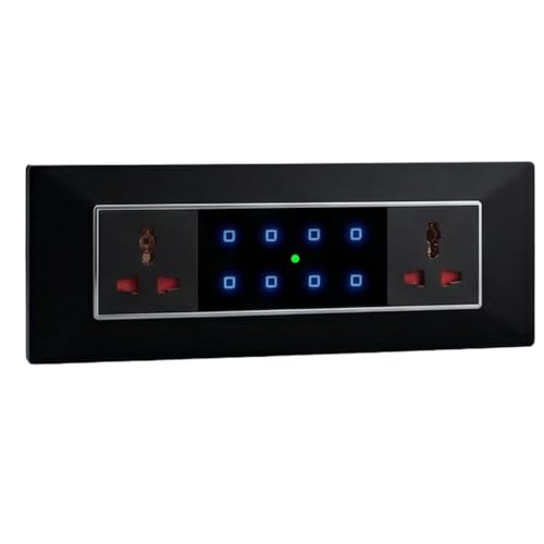 Image of Smarteefi Touch 8 Port Modular WiFi Smart Switch Board, 6 Smart Switch, 2 Smart Plug, Compatible with Alexa & Google Home, Black (Size: 8M-Horizontal (262mmx90mmx40mm))