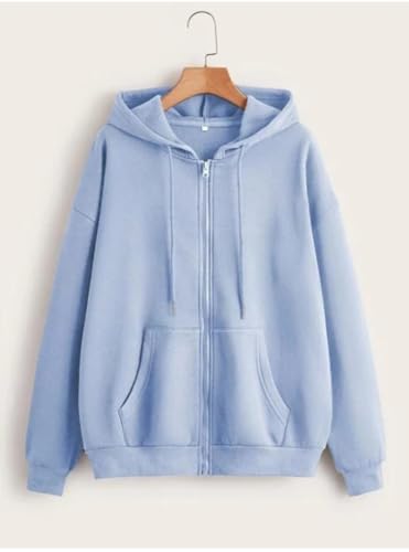 Image of Rabboni Women's Solid Zip-Up Hoodie Jacket | Full Sleeve Hooded Sweatshirt with Kangaroo Pockets | Casual Winter Wear Hoodie for Women