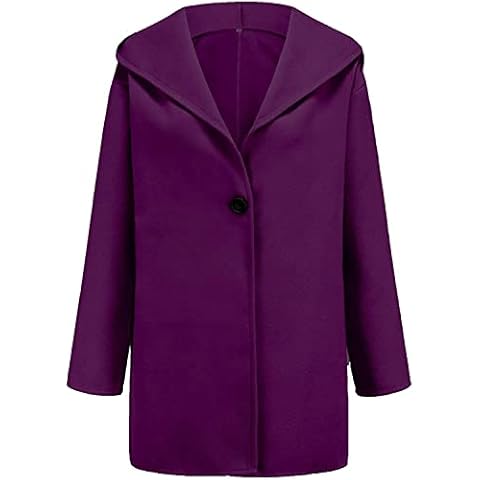 ASKSA Womens Winter Trench Jacket Coat with Hood Long Sleeve Autumn Warm Mid-Length Outwear Oversized Solid Color Parka Duffle Peacoat(Purple,XXL) Cover